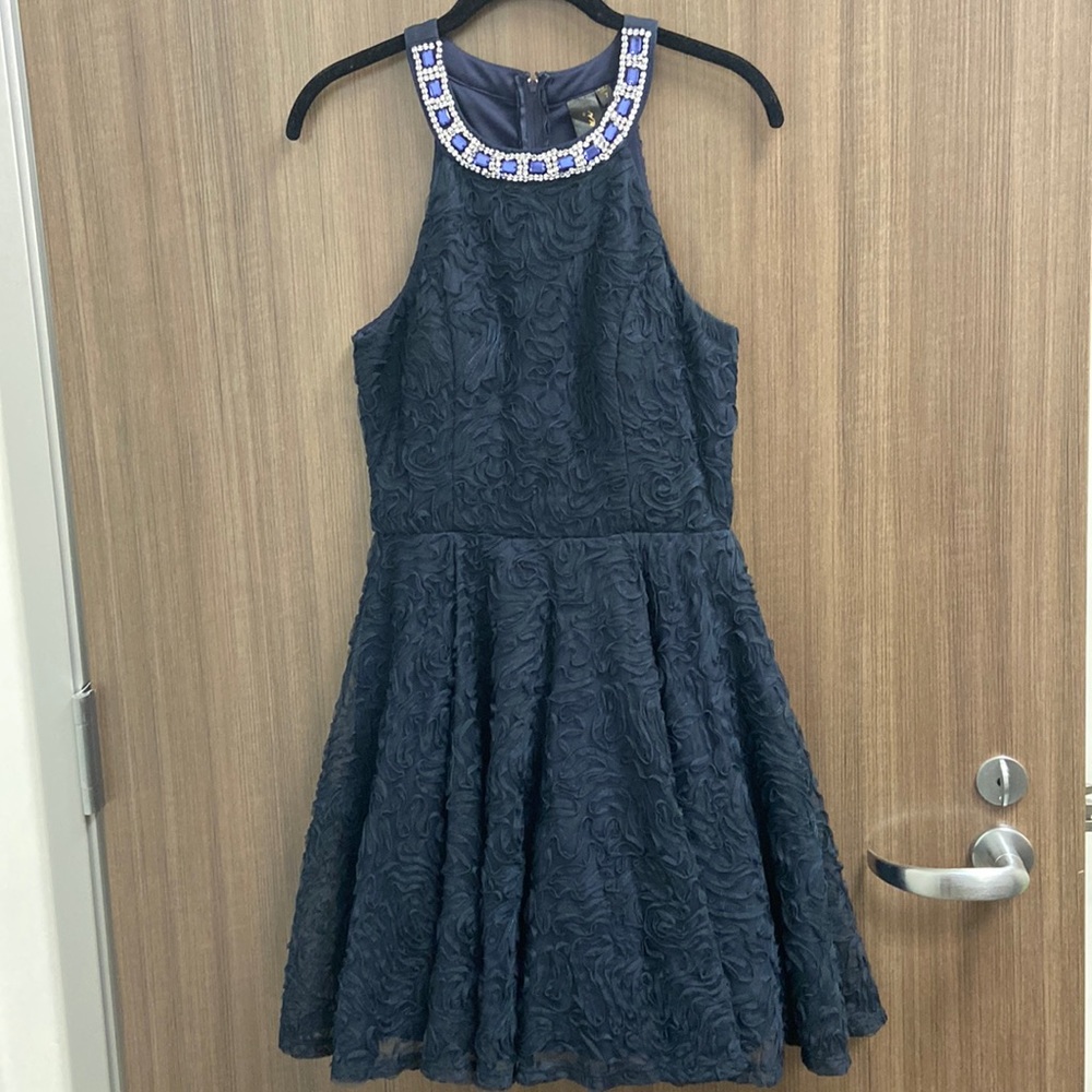Trixxi dark blue dress with Rhinestone trim